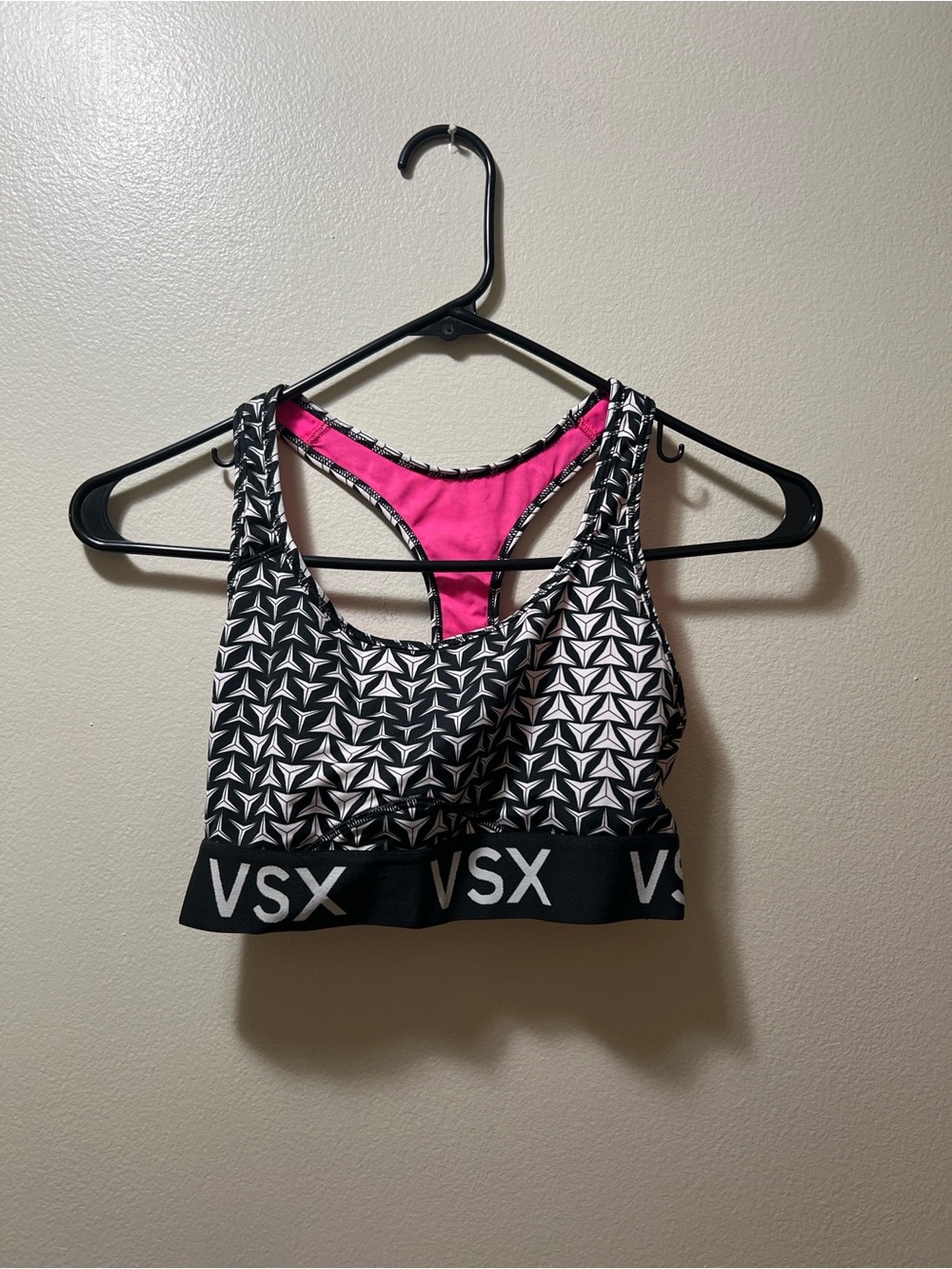 Victoria's Secret VSX Black & White Geo Sports Bra with Pink Lining
